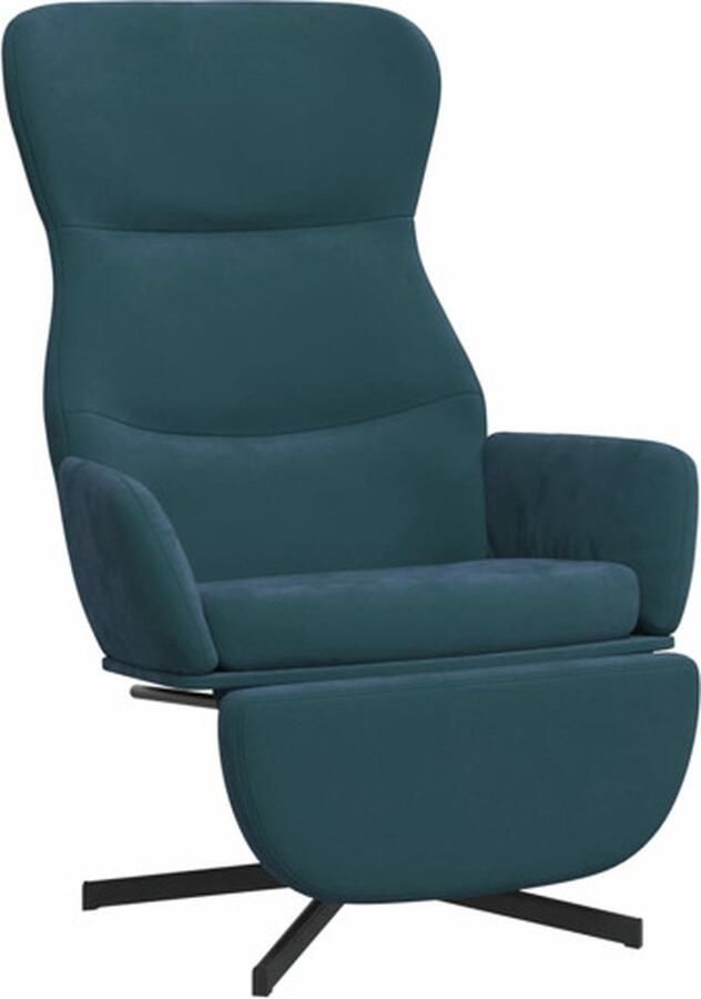 VidaXL Relaxstoel met voetensteun fluweel blauw Relaxstoel Met Voetensteun Relaxstoelen Met Voetensteunen Zetel Met Voetensteun Relaxstoel