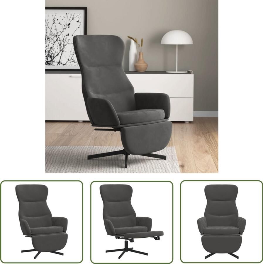 VidaXL Relaxstoel met voetensteun Fluweel Donkergrijs Relaxfauteuil Fauteuil Loungestoel Zachte Stoffen Velvet Grijs Designmeubel Huiskamer Meubilair