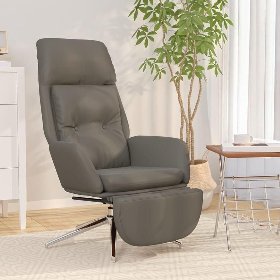 VidaXL Relaxstoel met voetensteun grijs Relaxfauteuil Lederen Fauteuil Loungestoel Leesstoeltje Kantoorstoel Bureaustoel Designstoel Draaibare Stoel Voetenbank