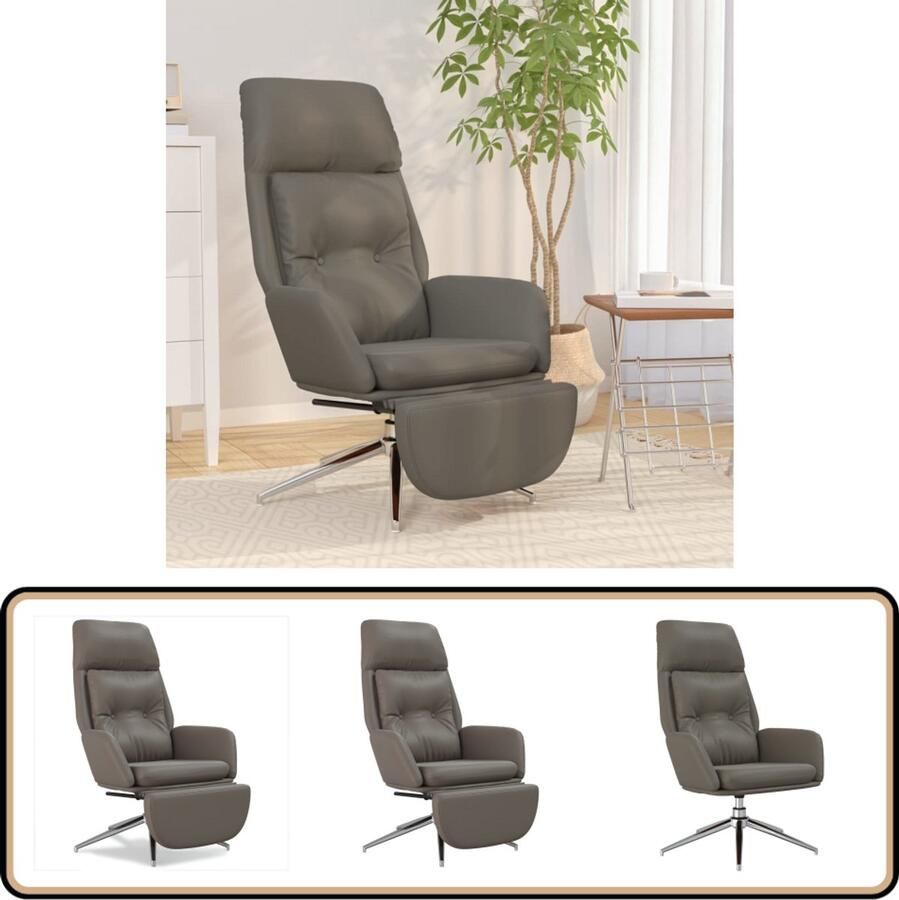 VidaXL Relaxstoel met voetensteun grijs Relaxfauteuil Lederen Fauteuil Loungestoel Leesstoeltje Kantoorstoel Bureaustoel Designstoel Draaibare Stoel Voetenbank - Foto 2
