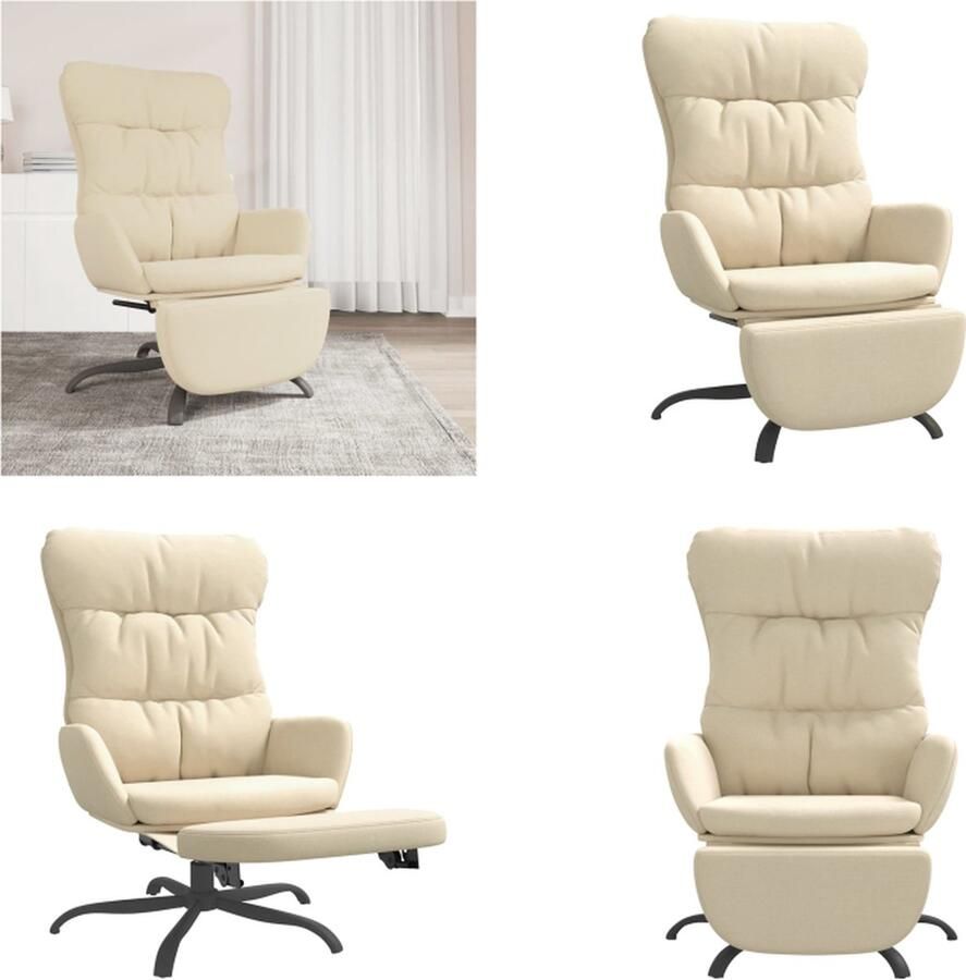VidaXL Relaxstoel met voetensteun stof crèmekleurig Relaxstoel Met Voetensteun Relaxstoelen Met Voetensteunen Zetel Met Voetensteun Relaxstoel