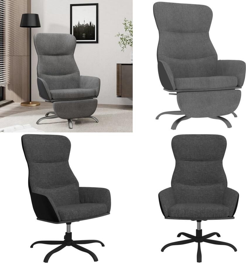 VidaXL Relaxstoel met voetensteun stof donkergrijs Relaxstoel Met Voetensteun Relaxstoelen Met Voetensteunen Zetel Met Voetensteun Relaxstoel