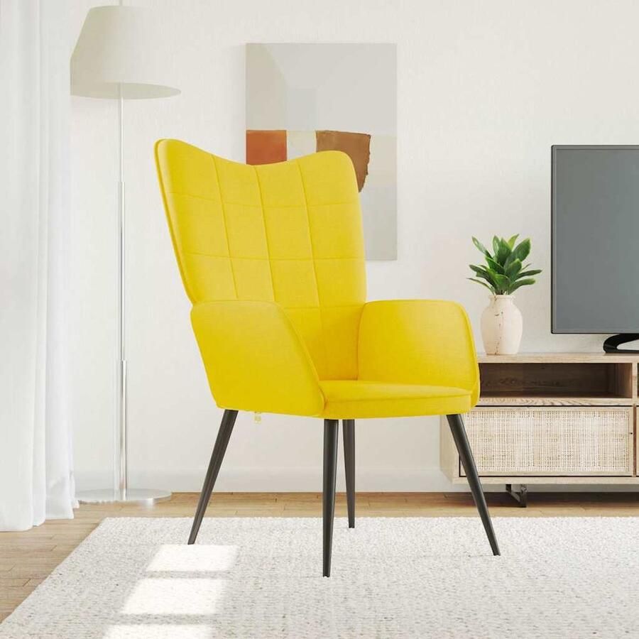 VidaXL Relaxstoel Mosterdgeel Stijlvol en Comfortabel Relaxfauteuil Mosterdgele Stoffen Bank Lounge Stoel Comfortabele Stoel Blokkend Patroon Meubels Moderne Fauteuils Binnenbank - Foto 2