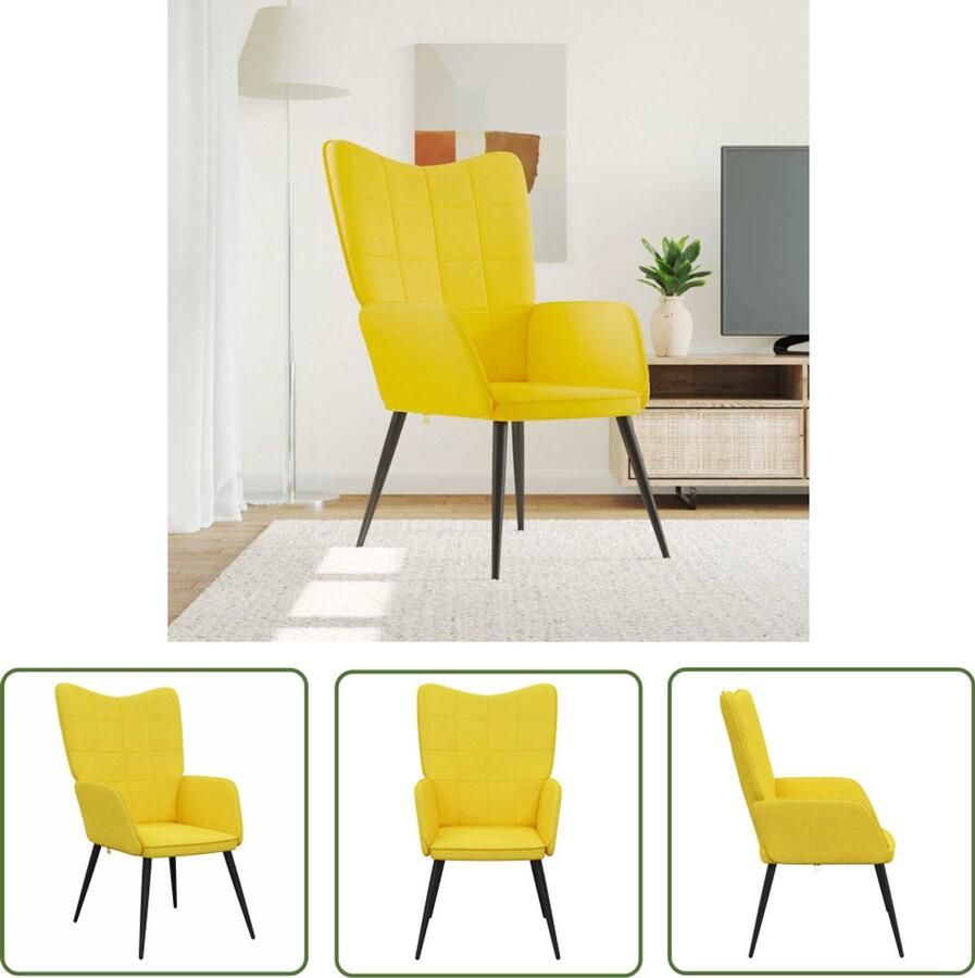 VidaXL Relaxstoel Mosterdgeel Stijlvol en Comfortabel Relaxfauteuil Mosterdgele Stoffen Bank Lounge Stoel Comfortabele Stoel Blokkend Patroon Meubels Moderne Fauteuils Binnenbank