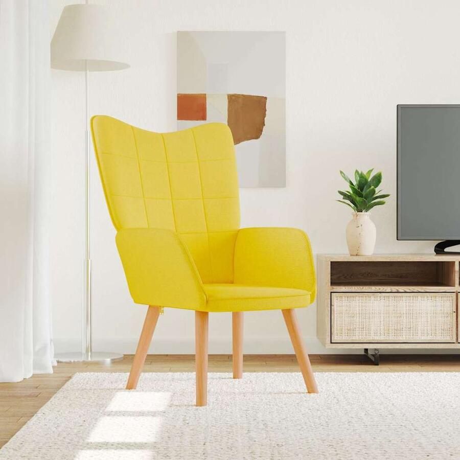 VidaXL Relaxstoel Mosterdgeel Stof Comfortabel Relaxfauteuil Lounge Stoel Mustard Geel Velours Stoffen Bank Moderne Fauteuils Comfortabele Stoel Binnenbank - Foto 2