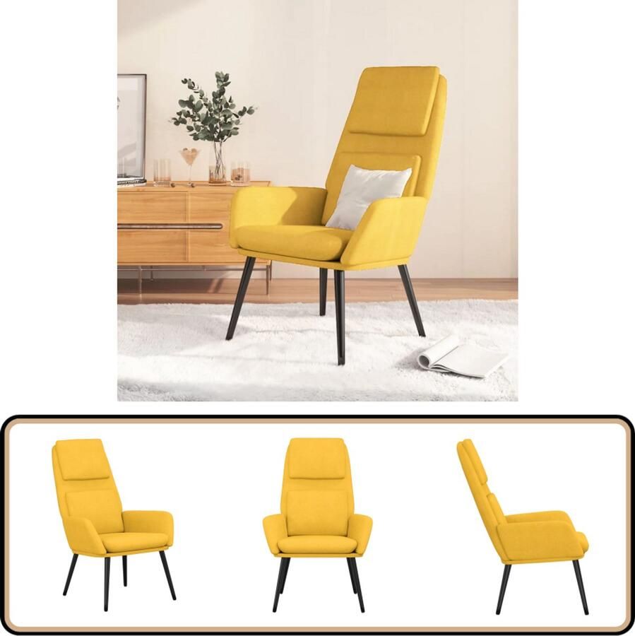 VidaXL Relaxstoel Mosterdgeel Stof Comfortabel Relaxstoel Fauteuils Lounge Chair Mustard Yellow Velours Comfort Huiskamer Meubels Interieur Design Living Room Furniture