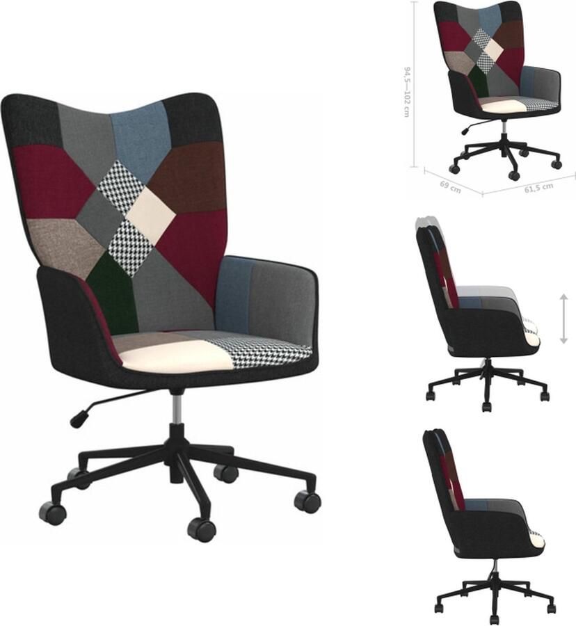 VidaXL Relaxstoel Patchwork Kantoorstoel 61.5 x 69 x (94.5 102) cm Meerkleurig Fauteuil