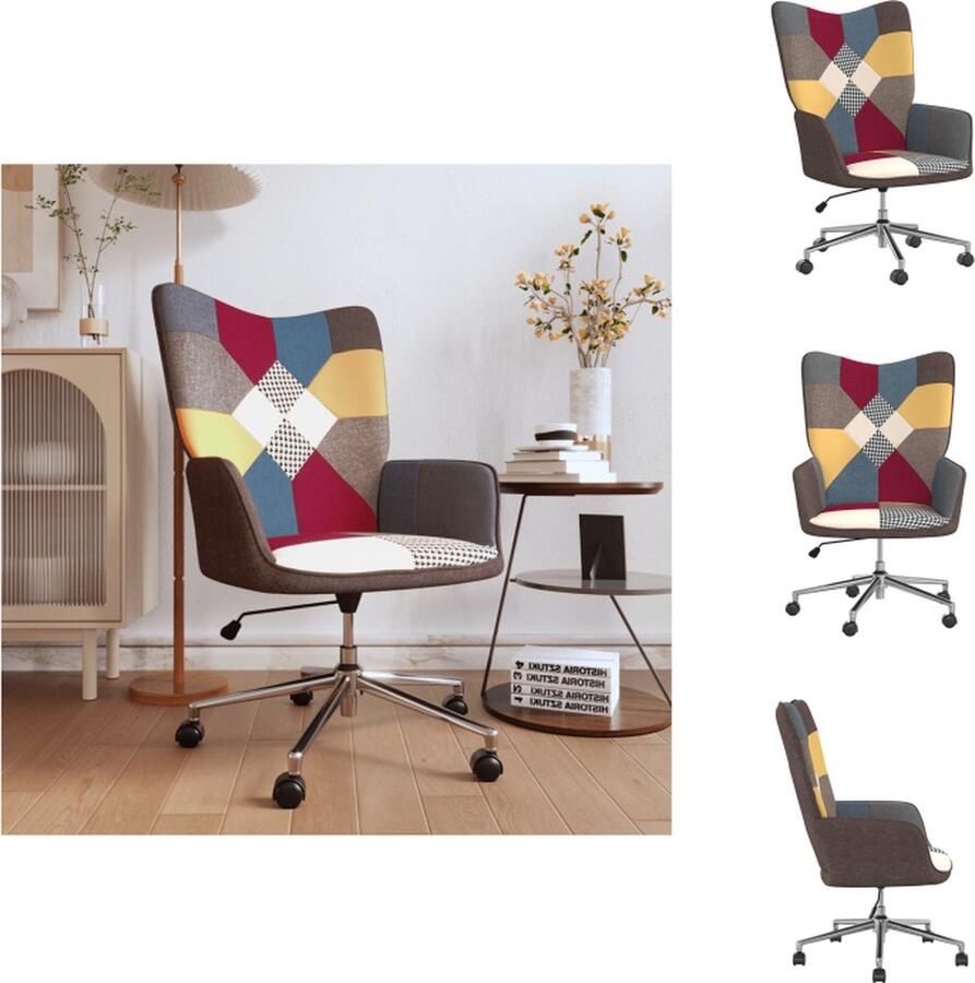 VidaXL Relaxstoel Patchwork Kantoorstoel 61.5 x 69 x (94.5 102) cm Meerkleurig stof Hoogte verstelbaar Fauteuil