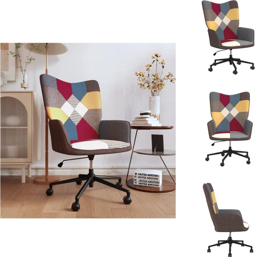 VidaXL Relaxstoel Patchwork Stof Gasveermechanisme 61.5x69cm Meerkleurig Fauteuil