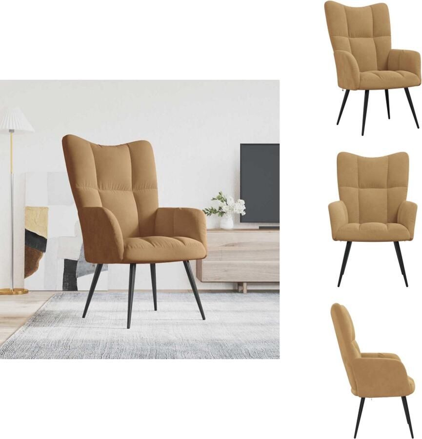 VidaXL Relaxstoel Blokpatroon Bruin 61x70x96.5 cm Fluwelen bekleding Stalen frame Fauteuil