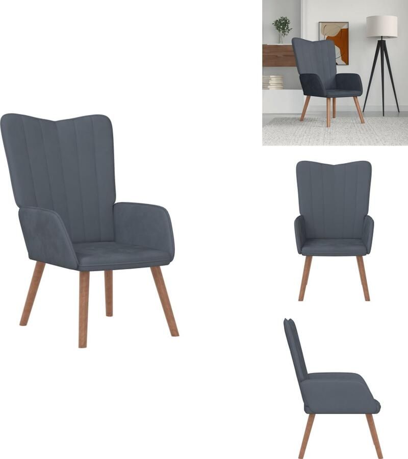 VidaXL Relaxstoel Bureaustoel Donkergrijs 61.5 x 69 x (94.5 102) cm Fluweel en staal Fauteuil - Foto 3