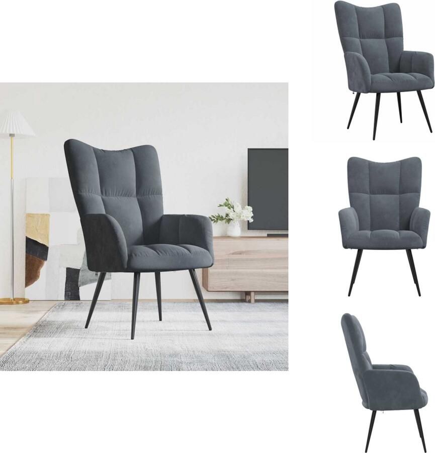 VidaXL Relaxstoel Bureaustoel Donkergrijs 61.5 x 69 x (94.5 102) cm Fluweel en staal Fauteuil - Foto 2