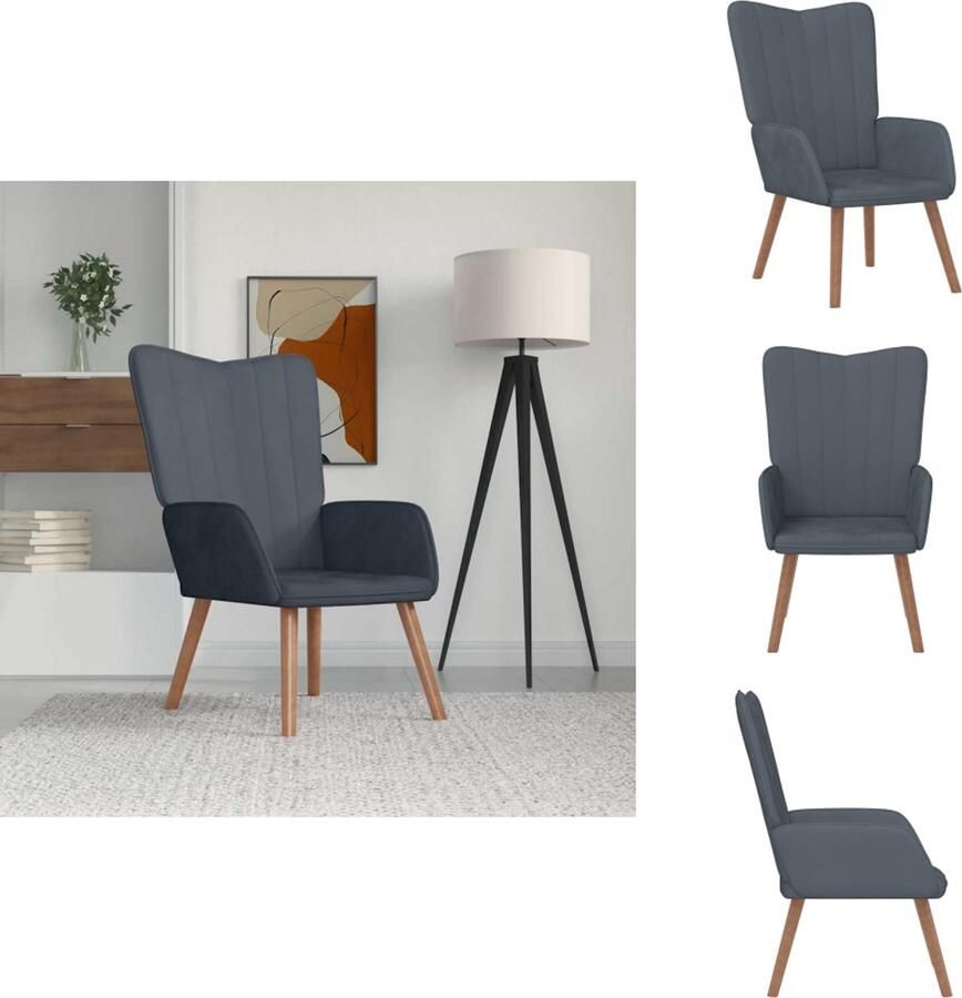 VidaXL Relaxstoel Bureaustoel Donkergrijs 61.5 x 69 x (94.5 102) cm Fluweel en staal Fauteuil