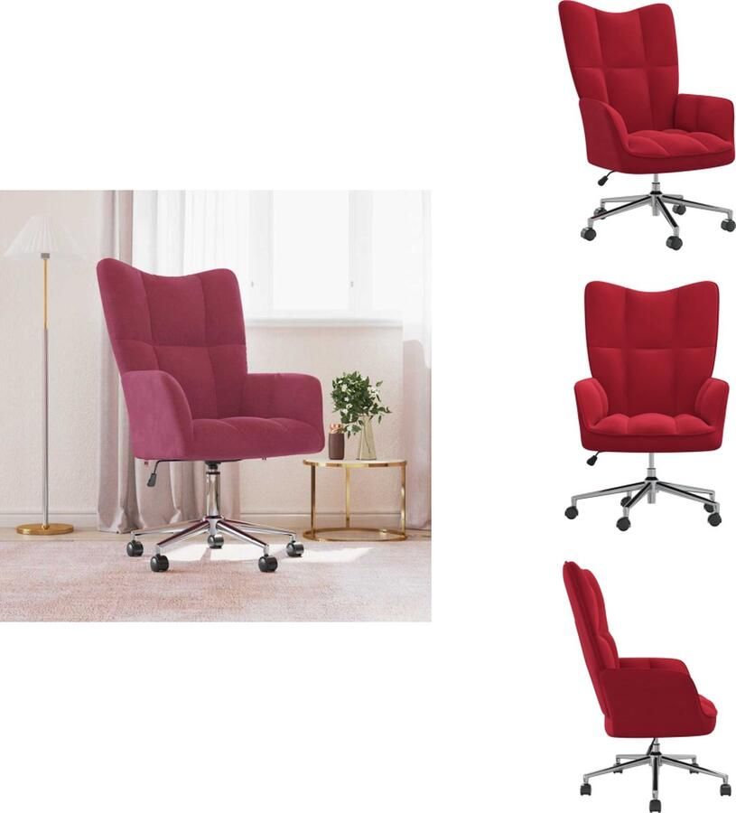 VidaXL Relaxstoel Ergonomic Bureaustoel Wijnrood 61.5 x 69 x (94.5 102) cm Verstelbaar Fauteuil - Foto 3