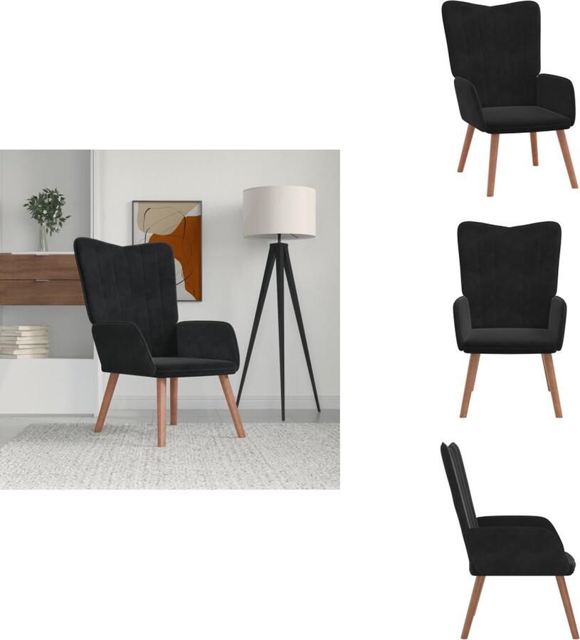 VidaXL Relaxstoel zwart fluweel 61.5 x 69 x 95.5 cm stabiel en duurzaam Fauteuil