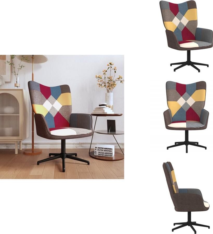 VidaXL Armstoel Patchwork Relaxstoel 62x68x98cm (BxDxH) Stof Staal Fauteuil
