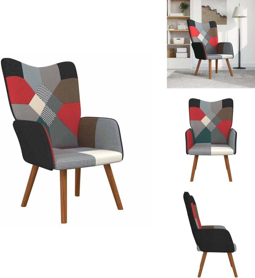 VidaXL Relaxstoel Patchwork Armstoel Meerkleurig Stof Beukenhout Staal 61.5x69x95.5cm Fauteuil