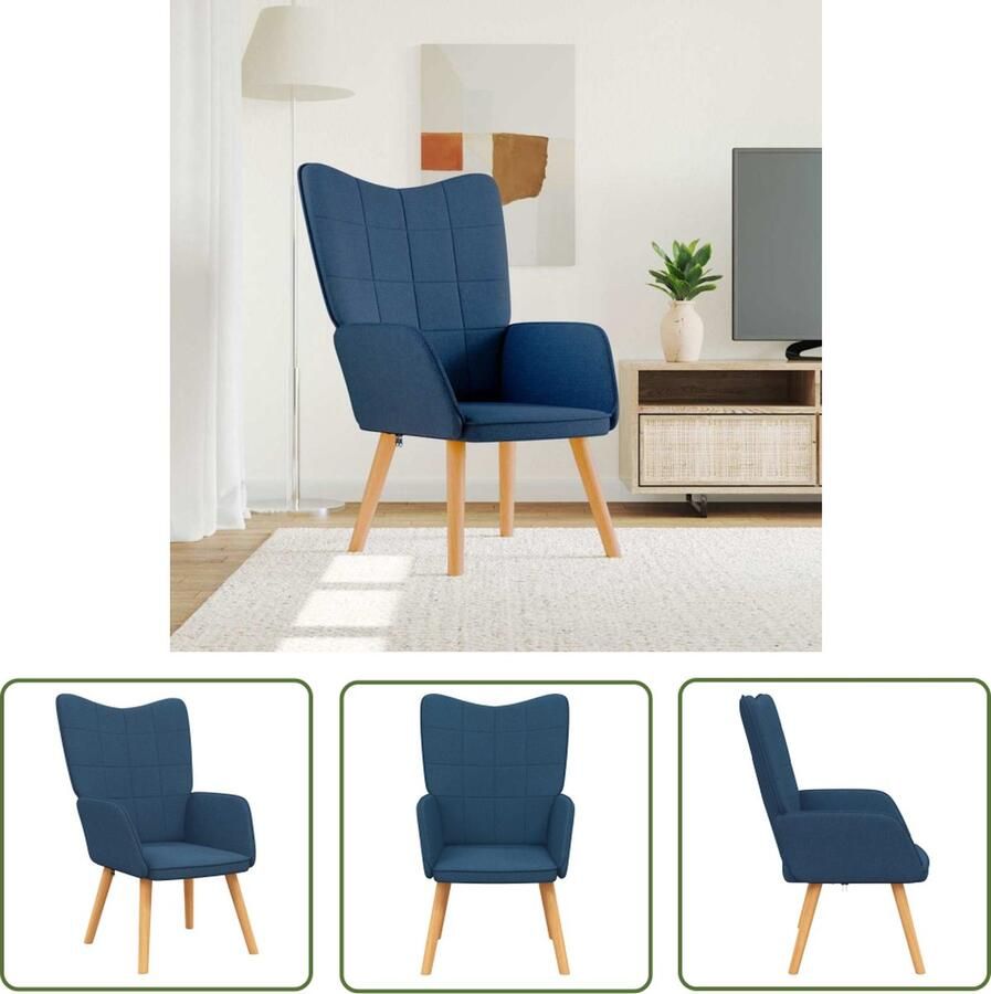 The Living Store Relaxstoel blauw 61.5 x 69 x 95.5 cm Stof Beukenhout Staal Relaxfauteuil Lounge Stoel Fauteuils Loungestoel Blauwe Stoel - Foto 2