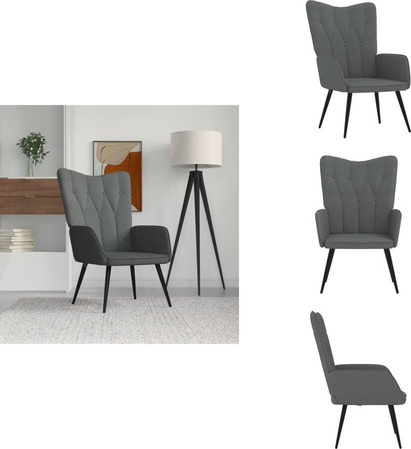 VidaXL Relaxstoel stof donkergrijs Relaxstoel Relaxstoelen Fauteuil Relaxfauteuil - Foto 4