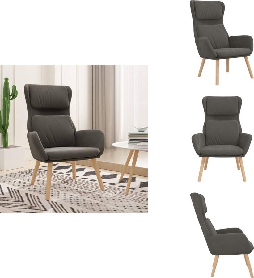 The Living Store Relaxstoel Donkergrijs Fluweel 70x77x98cm Stevig en stabiel met metalen frame Relaxstoel Fauteuill Lounge Chair Donkere Kleuren Grijs - Foto 2