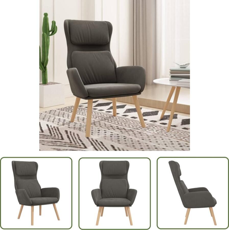 The Living Store Relaxstoel Donkergrijs Fluweel 70x77x98cm Stevig en stabiel met metalen frame Relaxstoel Fauteuill Lounge Chair Donkere Kleuren Grijs