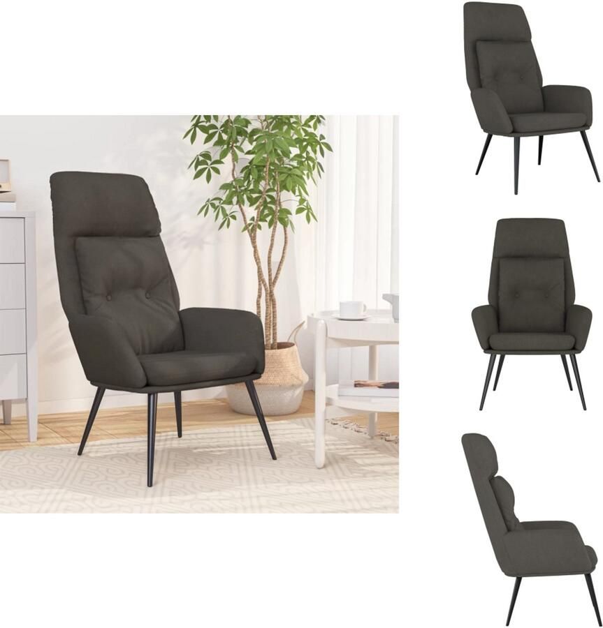 VidaXL Fauteuil Comfortabele dik gevoerde relaxstoel Kunstsuède Donkergrijs 70 x 77 x 94 cm Fauteuil