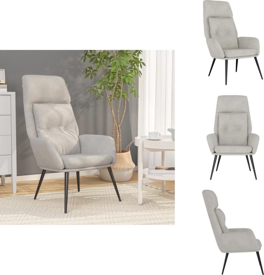 VidaXL Fauteuil Relaxstoel Kunstsuède Optimaal zitcomfort Lichtgrijs 70 x 77 x 94 cm Armleuningen Fauteuil