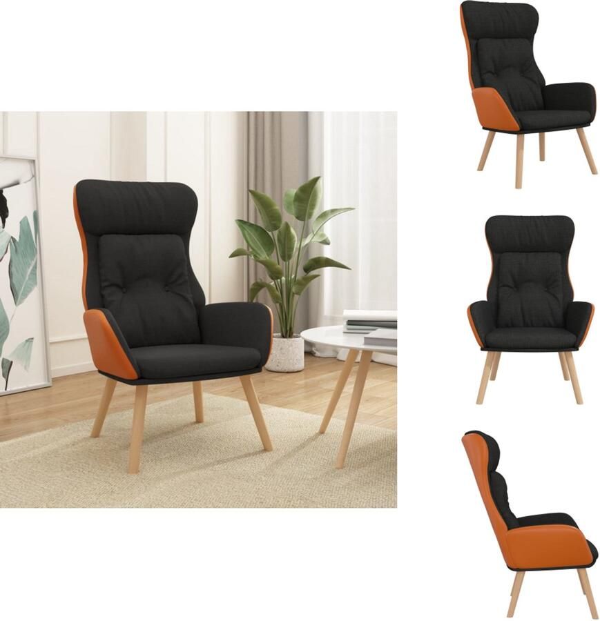 VidaXL Fauteuil Relaxstoel Zwart 70x77x94 cm Metalen frame en Rubberwood poten Fauteuil