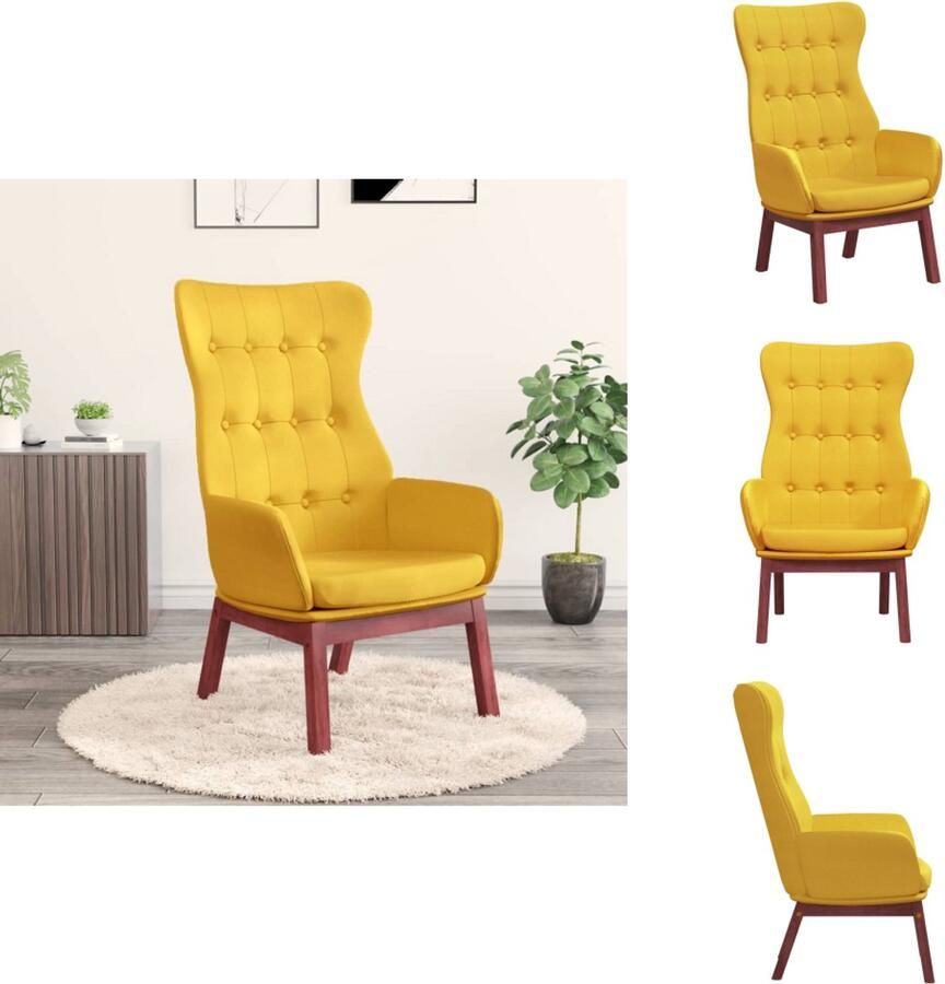 VidaXL Relaxstoel Relaxstoelen Fauteuil Relaxfauteuil Relaxstoel stof mosterdgeel - Foto 2