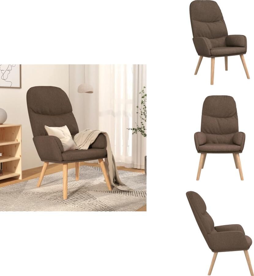 VidaXL Relaxstoel Dik gevoerd Zacht aanvoelende stof Metalen frame en rubberwood poten Optimaal comfort Kleur- taupe Afmetingen- 70x77x98 cm Fauteuil