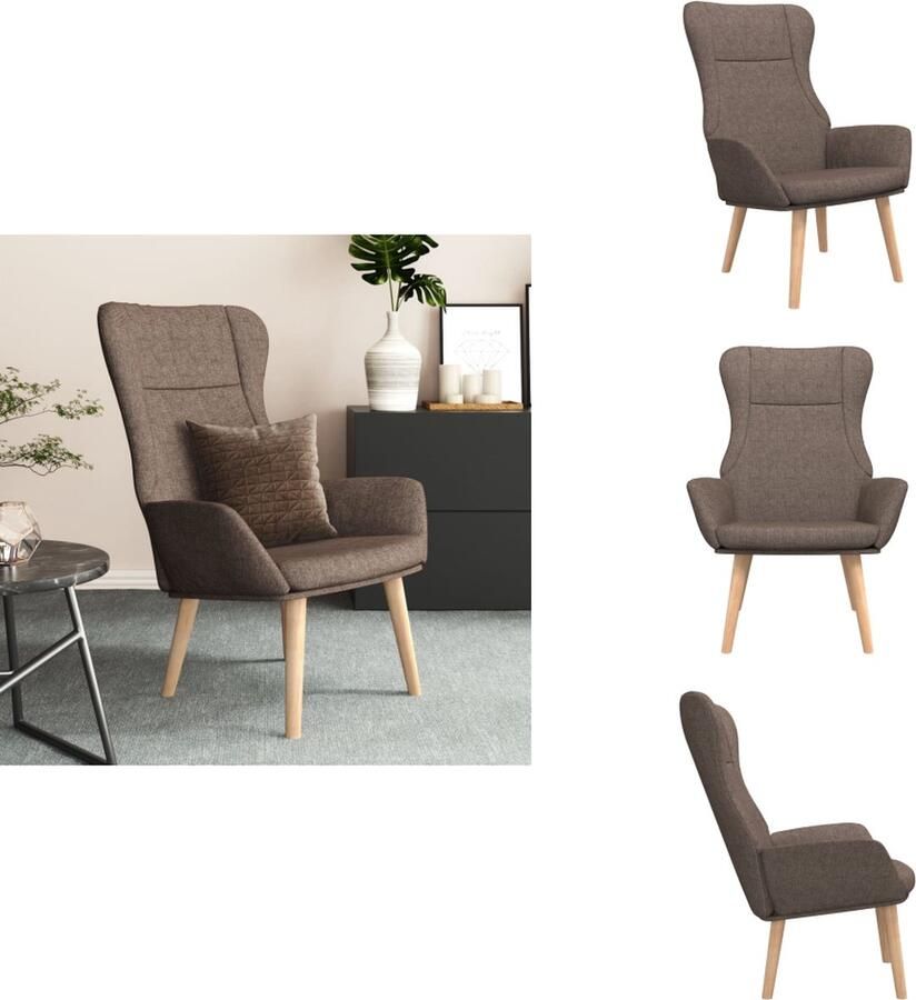 VidaXL Relaxstoel Dik gevoerd Zacht aanvoelende stof Metalen frame Taupe 70 x 77 x 94 cm Fauteuil - Foto 5