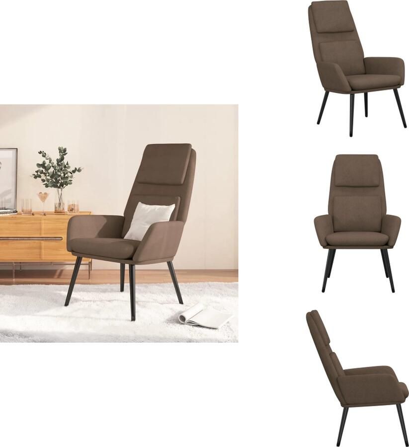 VidaXL Relaxstoel Dik gevoerd Zacht aanvoelende stof Metalen frame Taupe 70 x 77 x 94 cm Fauteuil - Foto 4
