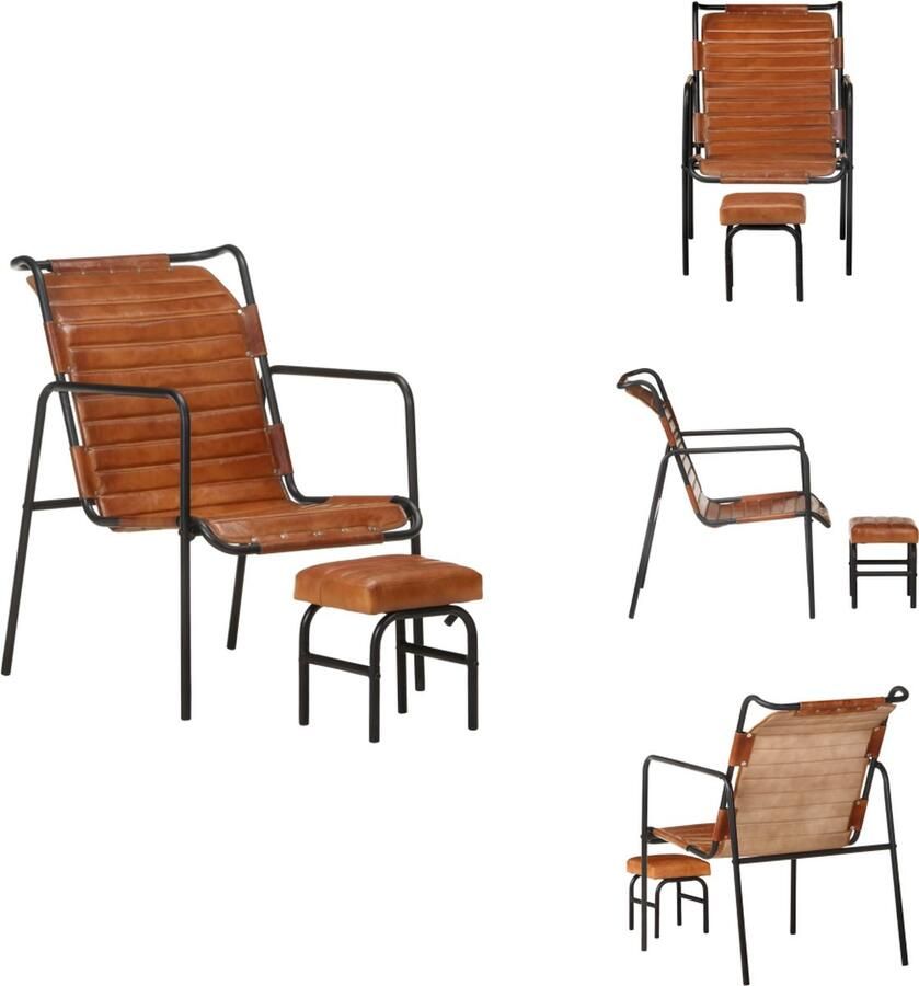 VidaXL Relaxstoel Relaxstoelen Relaxfauteuil Relaxfauteuils Relaxfauteuil met voetenbankje echt leer bruin