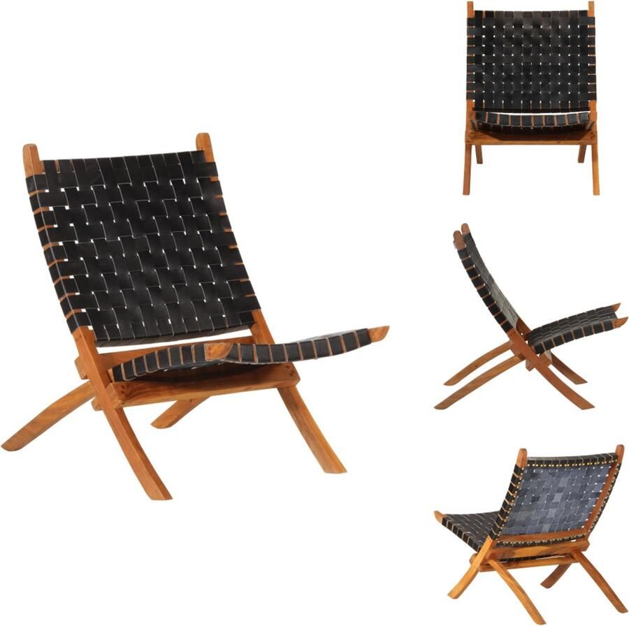 VidaXL Relaxstoel Relaxstoelen Stoel Klapstoel Relaxstoel inklapbaar echt leer zwart