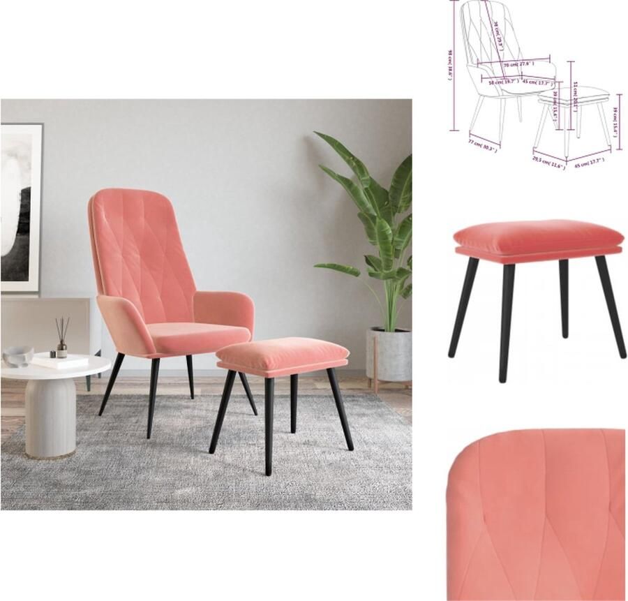 VidaXL Relaxstoel Met Voetenbank Relaxstoelen Met Voetenbanken Zetel Met Voetenbankje Relaxstoel met voetenbank fluweel roze - Foto 2