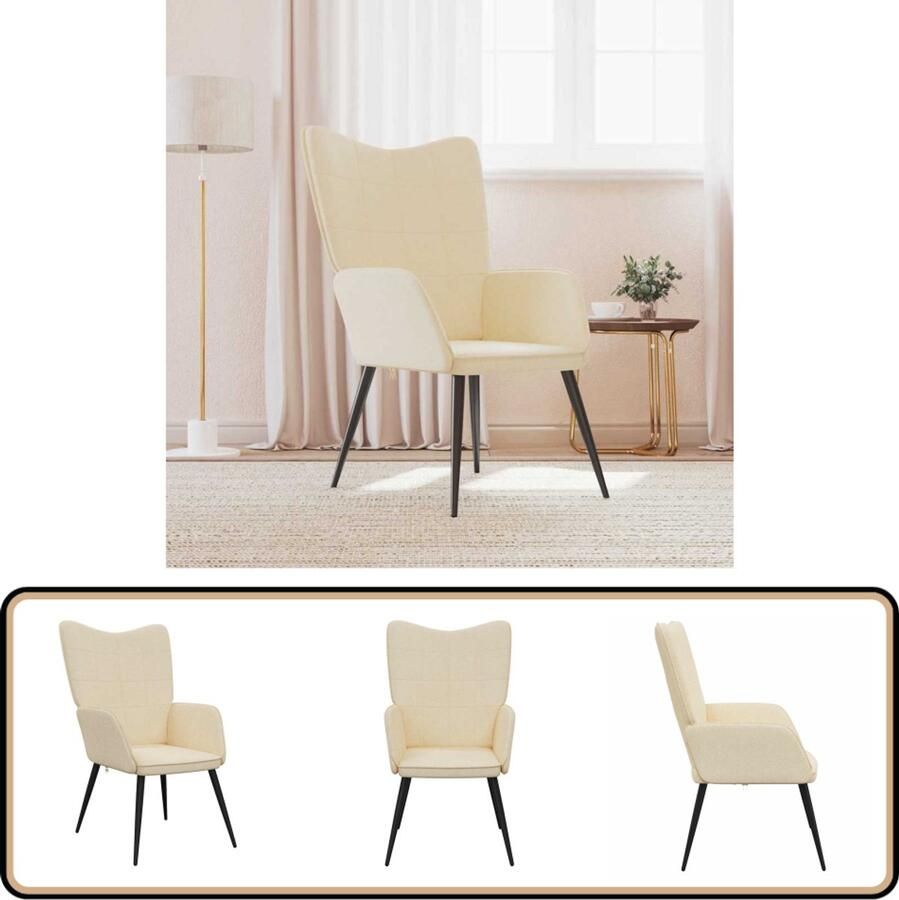 VidaXL Relaxstoel Stof Crèmekleurig Comfortabel Relaxstoel Fauteuils Lounge Chair Stof Creme Vintage Landelijke Stijl Comfortabel Moderne Meubels Binnenhuisdecoratie