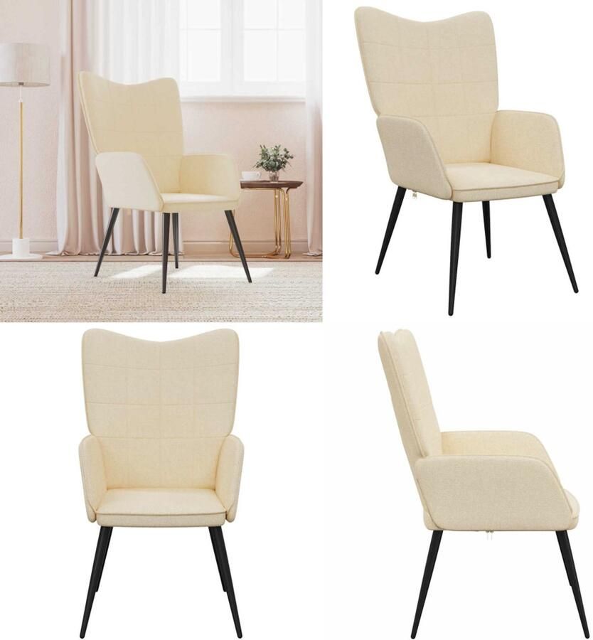 VidaXL Relaxstoel stof crèmekleurig Relaxstoel Relaxstoelen Fauteuil Fauteuils