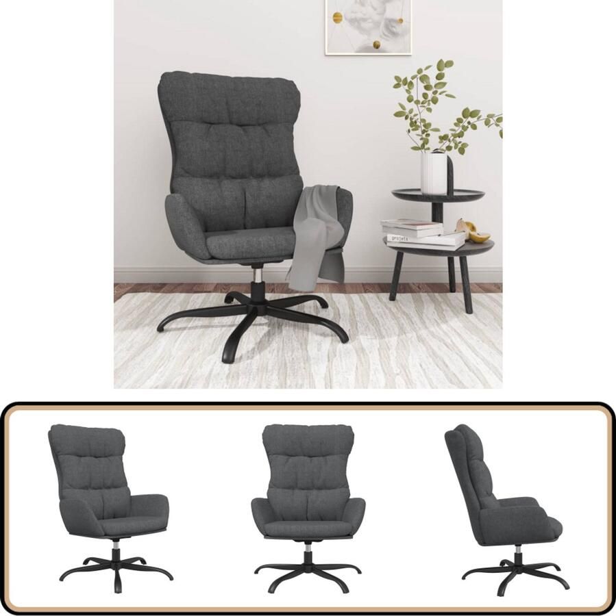 VidaXL Relaxstoel Stof Donkergrijs 360Â° Draaibaar Relaxstoel Fauteuils Lounge Chair Donkere Kleuren Grijs Meubilair Ergonomische Stoel Thuiskantoor Huiskamerdecor