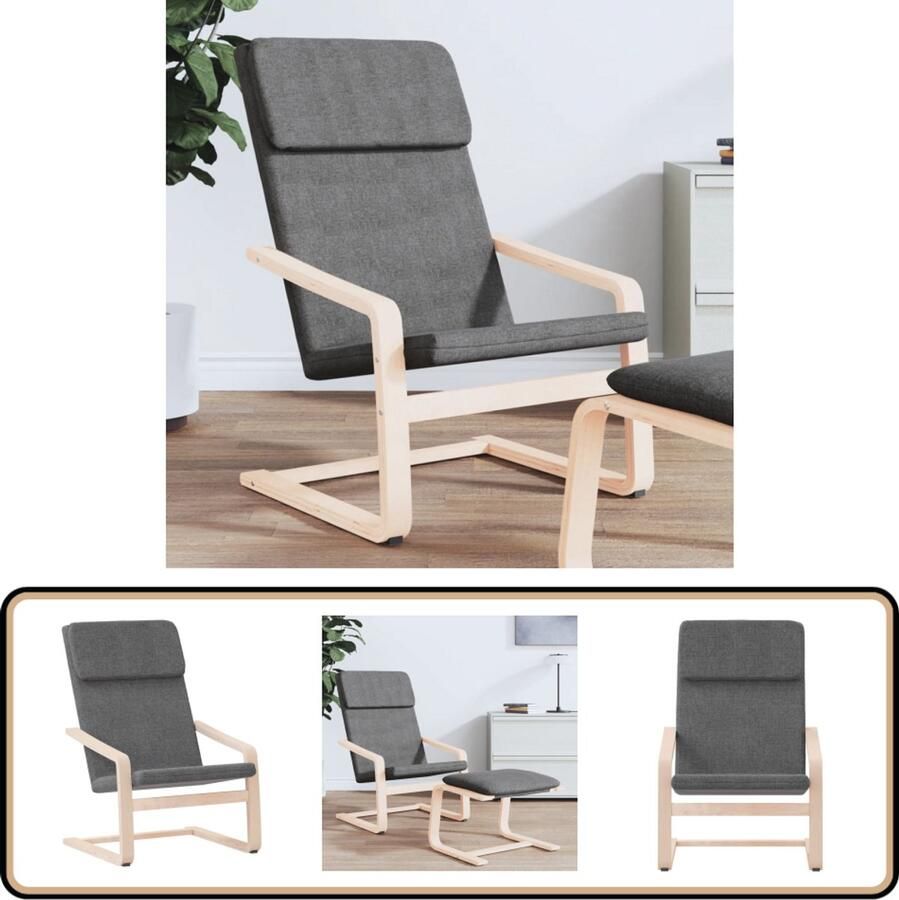 VidaXL Relaxstoel Stof Donkergrijs Comfortabel Design Relaxfauteuil Loungestoel Fauteuils Berghout Donkere Kleuren