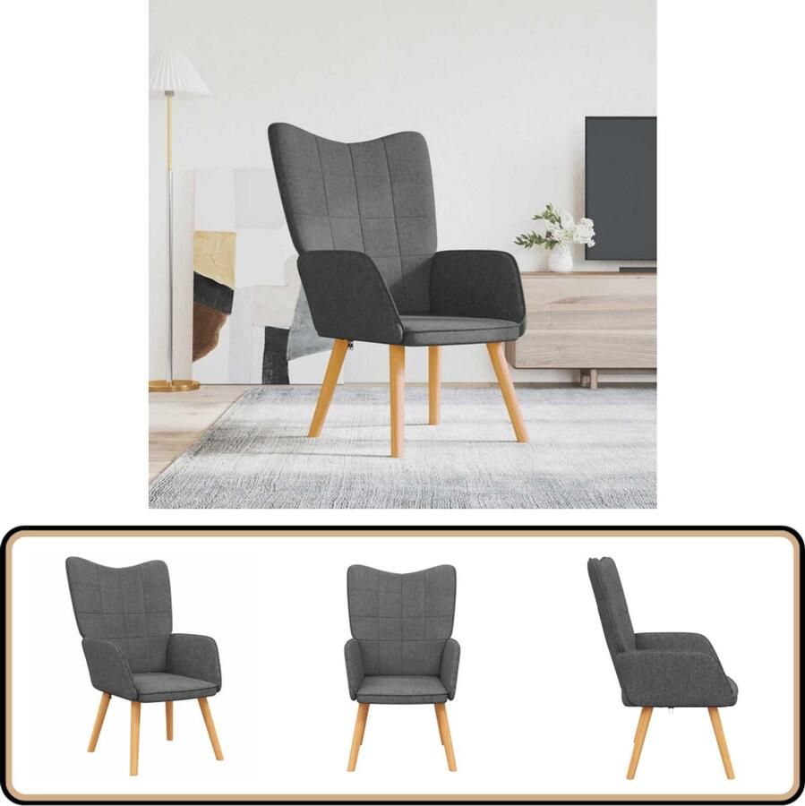 VidaXL Relaxstoel Stof Donkergrijs Comfortabel Relaxfauteuil Donker Grijze Fauteuil Lounge Stoel Blokkopatroon Comfortabele Stoel Moderne Stoel Binnenkamer Meubels Woonkamer Meubels