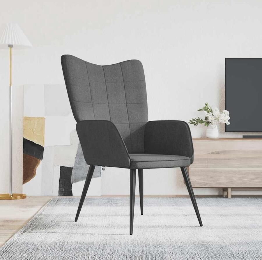 VidaXL Relaxstoel Stof Donkergrijs Relaxstoel Fauteuils Lounge Chair Loungestoel Grijs Donkere Kleuren Stoffen Meubels Metalen Frames Comfortabele Stoelen Elegante Stoelen - Foto 2