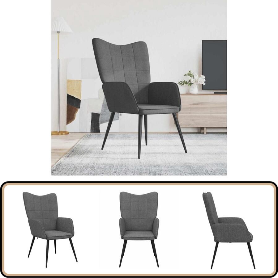 VidaXL Relaxstoel Stof Donkergrijs Relaxstoel Fauteuils Lounge Chair Loungestoel Grijs Donkere Kleuren Stoffen Meubels Metalen Frames Comfortabele Stoelen Elegante Stoelen