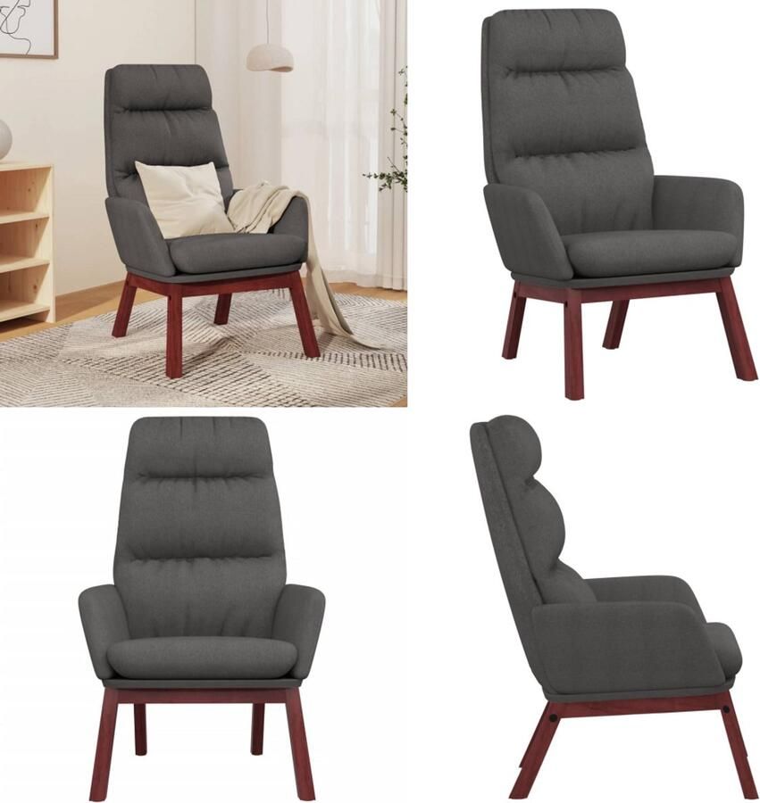 VidaXL Relaxstoel stof donkergrijs Relaxstoel Relaxstoelen Fauteuil Relaxfauteuil - Foto 3