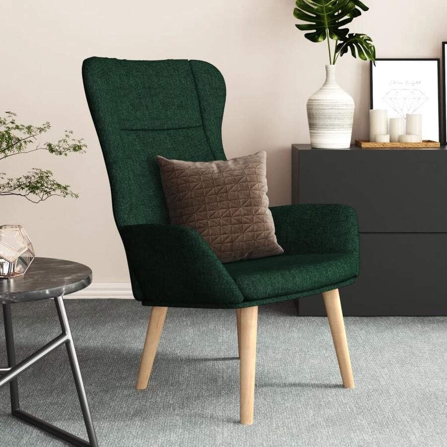 VidaXL Relaxstoel Stof Donkergroen Comfortabel Relaxstoel Lounge Stoel Tuinstoel Buitenstoel Loungestoel Comfortabel Zitten Groene Stoffen Meubels Donkere Fauteuils Design Stoel