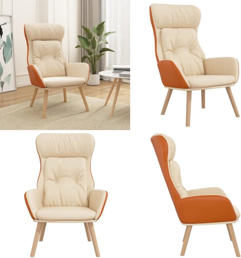 VidaXL Relaxstoel stof en PVC crèmekleurig Relaxstoel Relaxstoelen Fauteuil Relaxfauteuil