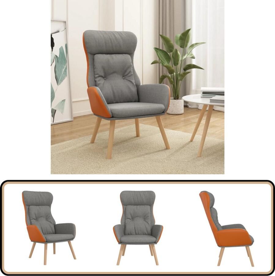 VidaXL Relaxstoel Stof en PVC Lichtgrijs Comfortabele Fauteuil Relaxstoel Fauteuils Lounge Stoel Leesstoel Grijs Meubilair Huiskamer Meubels Woonkamer Decor