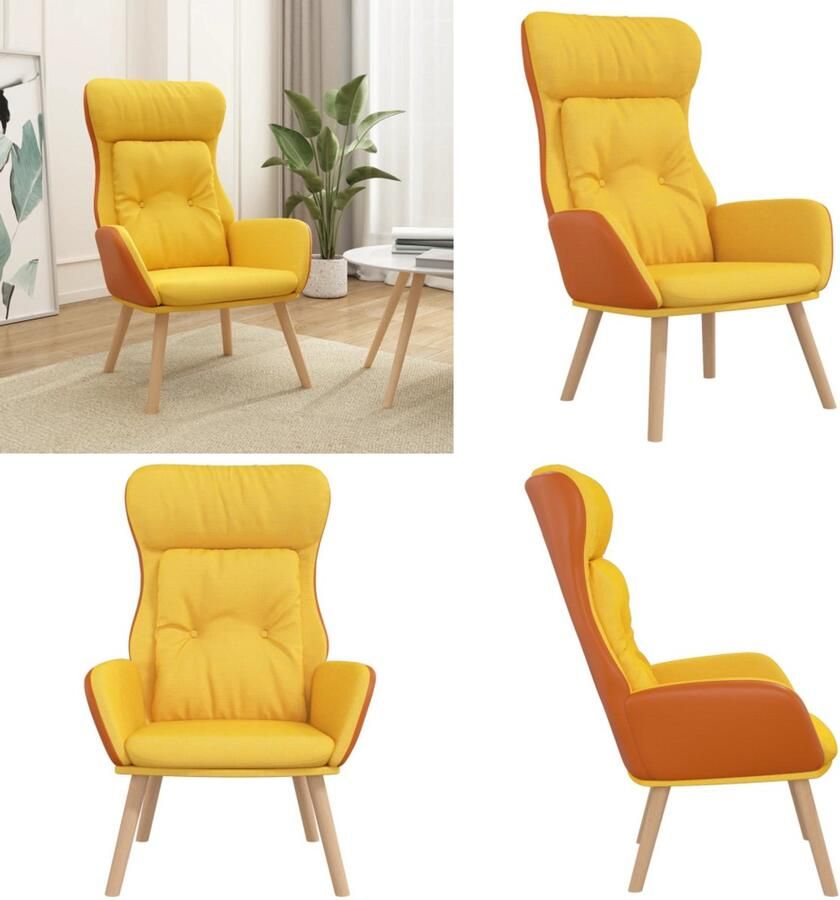 VidaXL Relaxstoel stof en PVC mosterdgeel Relaxstoel Relaxstoelen Fauteuil Relaxfauteuil