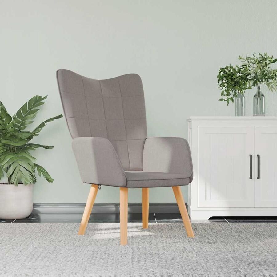 VidaXL Relaxstoel Stof Taupe Comfort en Stijl Relaxfauteuil Lounge Stoel Blokkopatroon Taupe Kleur Comfortabele Stoel Huiskamer Meubilair Leeshoek - Foto 2