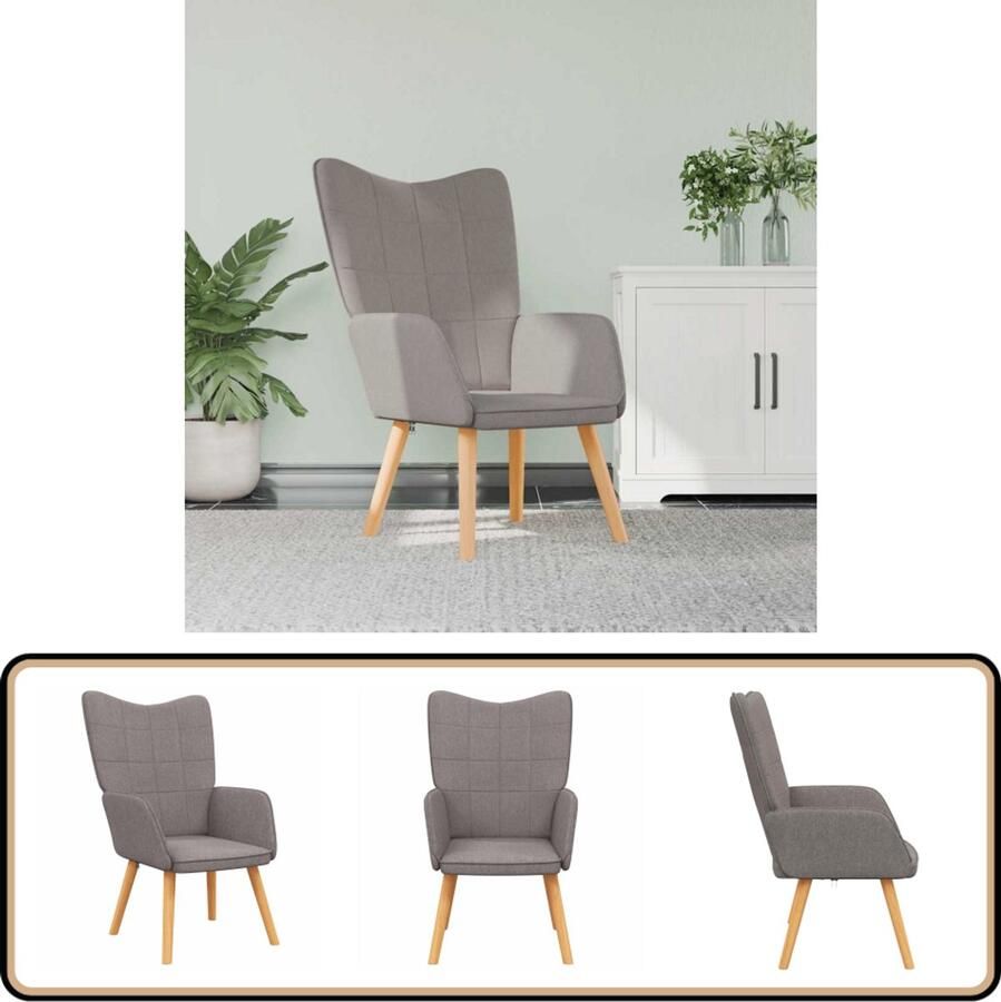 VidaXL Relaxstoel Stof Taupe Comfort en Stijl Relaxfauteuil Lounge Stoel Blokkopatroon Taupe Kleur Comfortabele Stoel Huiskamer Meubilair Leeshoek