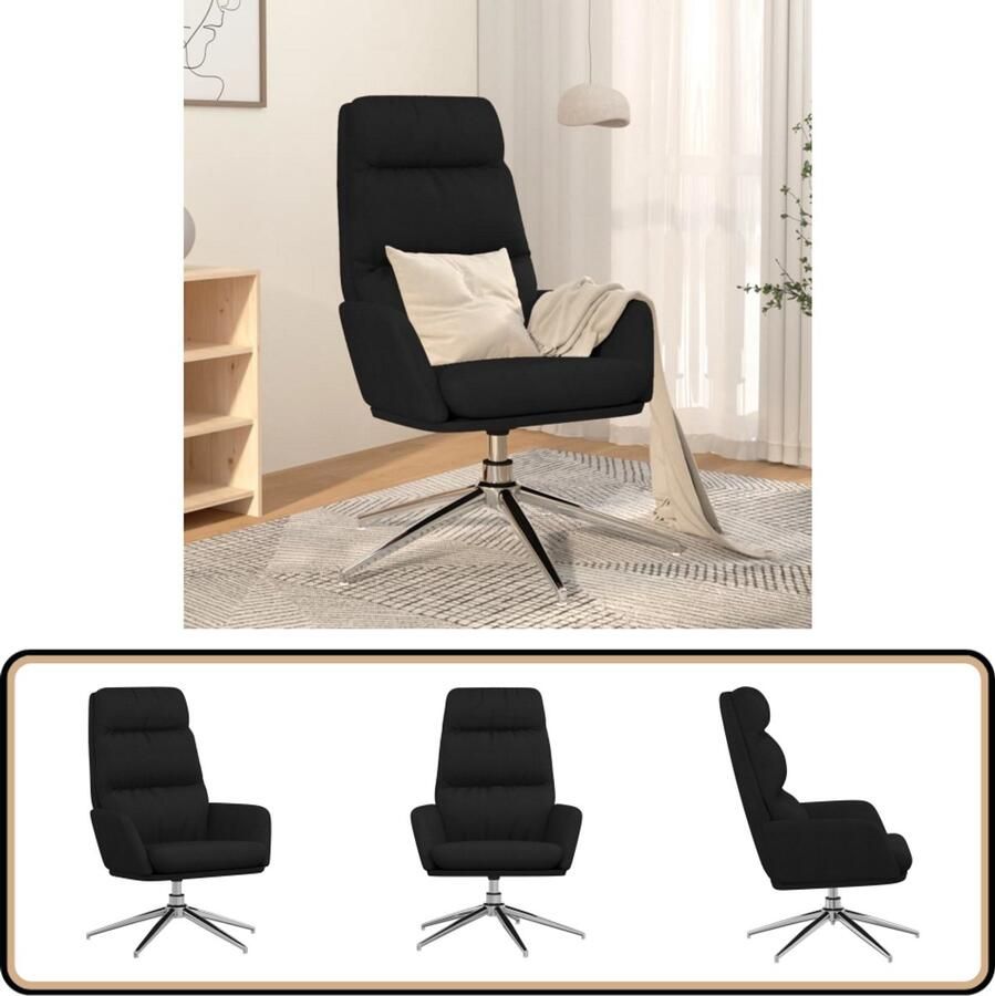 VidaXL Relaxstoel Stof Zwart Draaibaar Ergonomisch Relaxstoel Fauteuils Zwarte Stoffen Meubels Comfortabele Stoel Lounge Stoel